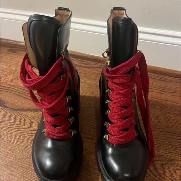 Gucci Black Combat Boots with Red Laces - Picture 1 of 6